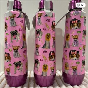 Pink Dog Print Water Bottle